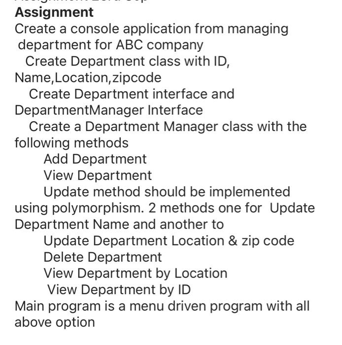 Assignment Create a console application from managing | Chegg.com