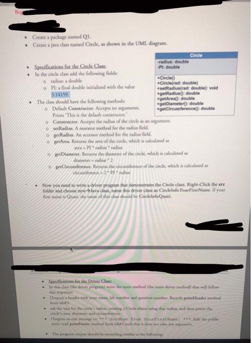 Solved Be • Creme a package named QI. • Create a java class | Chegg.com
