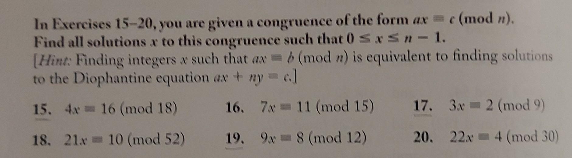 Solved In Exercises 15-20, You Are Given A Congruence Of The | Chegg.com