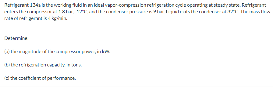 Solved Refrigerant 134 a is the working fluid in an ideal | Chegg.com