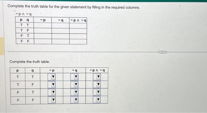 Solved Complete The Truth Table For The Given Statement By