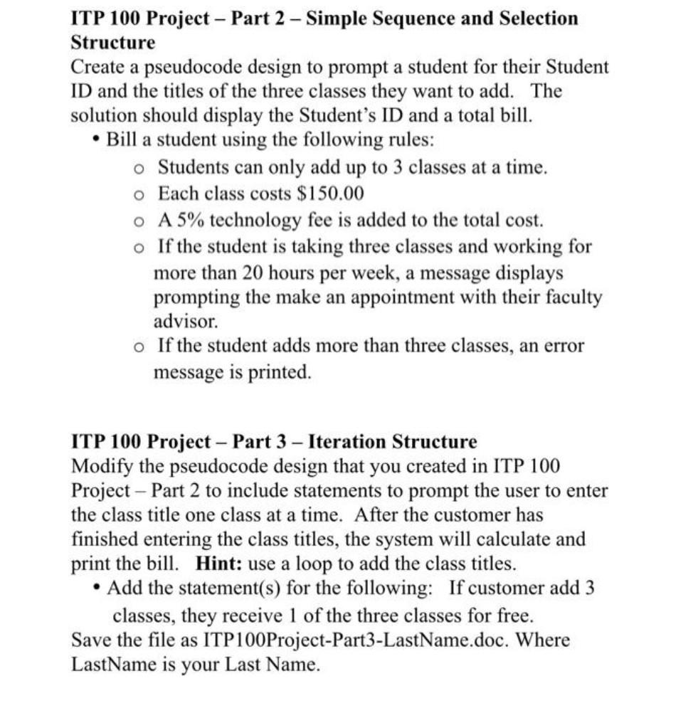 ITP 100 Project - Part 2 - Simple Sequence And | Chegg.com