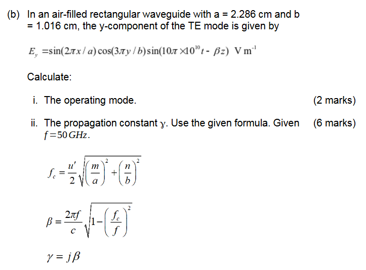 Solved v(b) In an ﻿air-filled rectangular waveguide with | Chegg.com