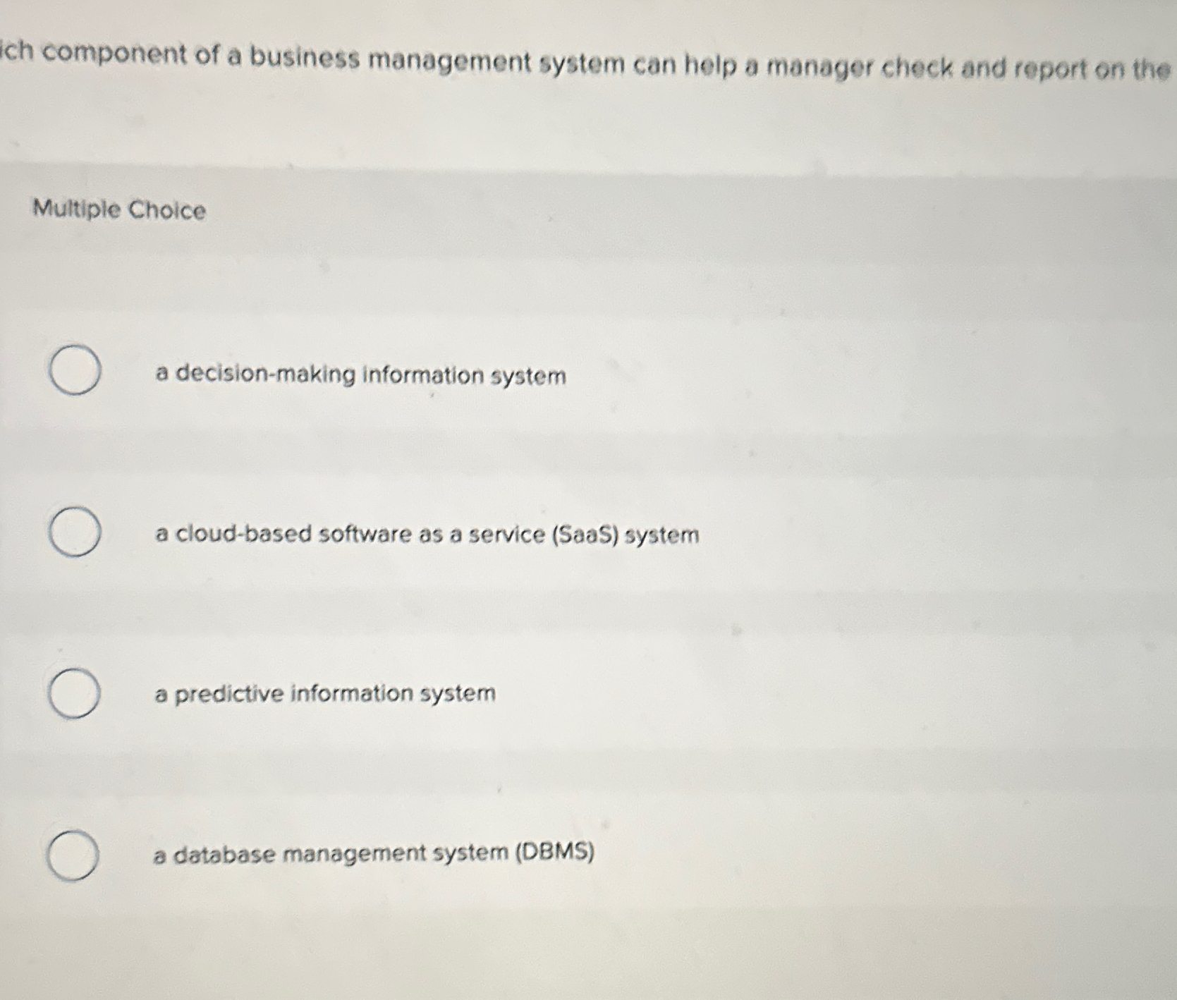 Solved ch component of a business management system can help | Chegg.com