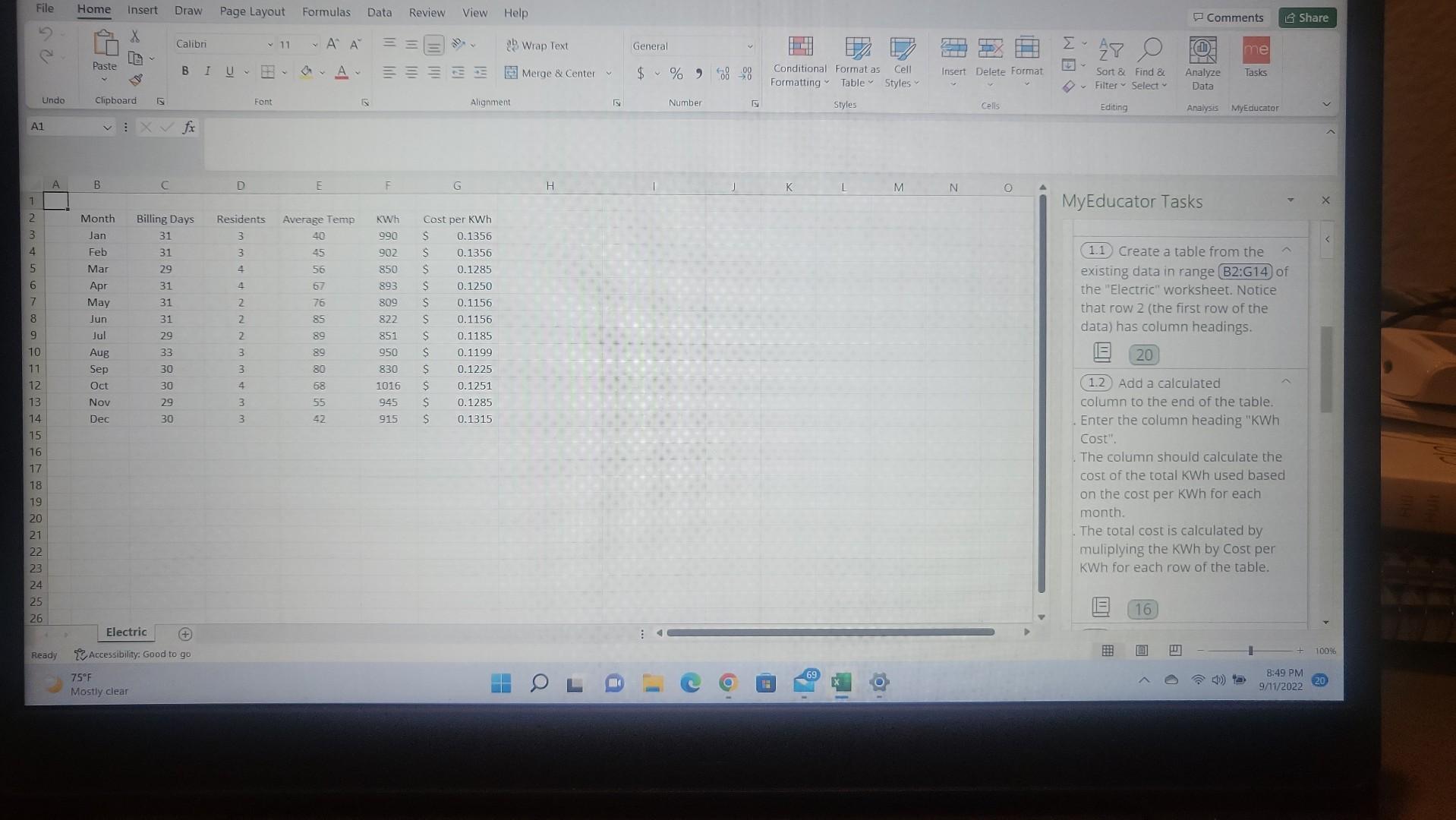 Solved 1.1) Create a table from the existing data in range | Chegg.com