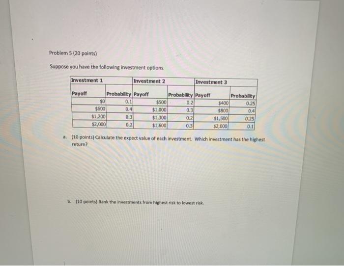Solved Problem 5 (20 points) Suppose you have the following | Chegg.com