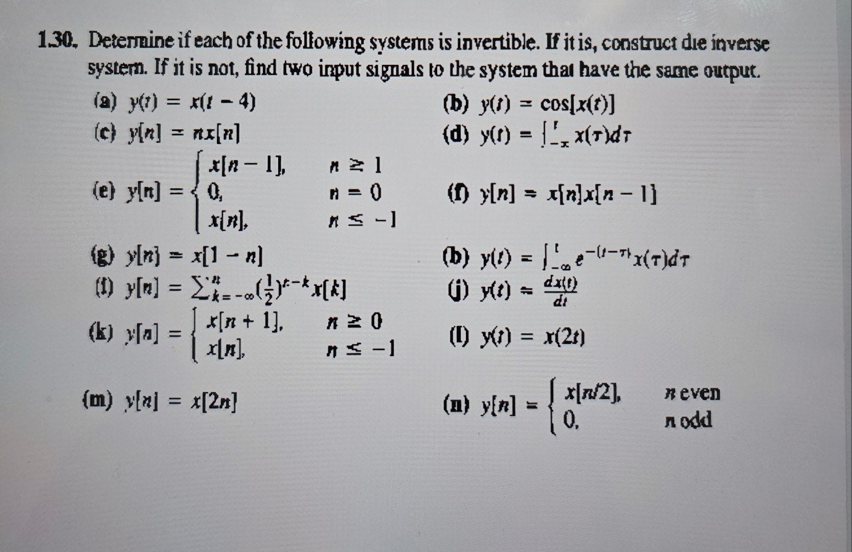 Solved 1.30. ﻿Deternine if each of the following systems is | Chegg.com