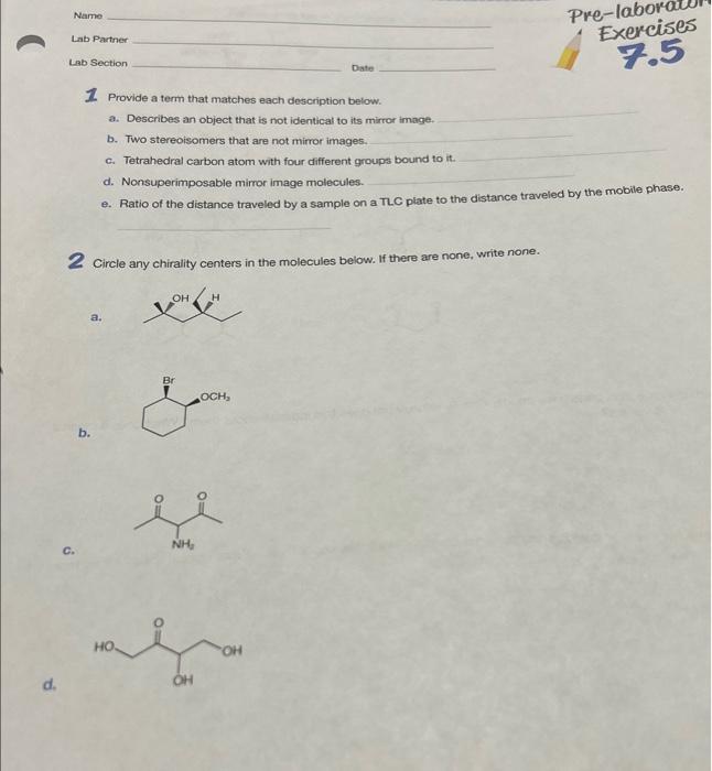 Solved Name Lab Partner Lab Section Date 1 Provide a temn | Chegg.com