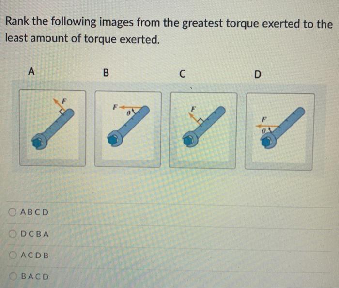 Solved Rank the following images from the greatest torque | Chegg.com