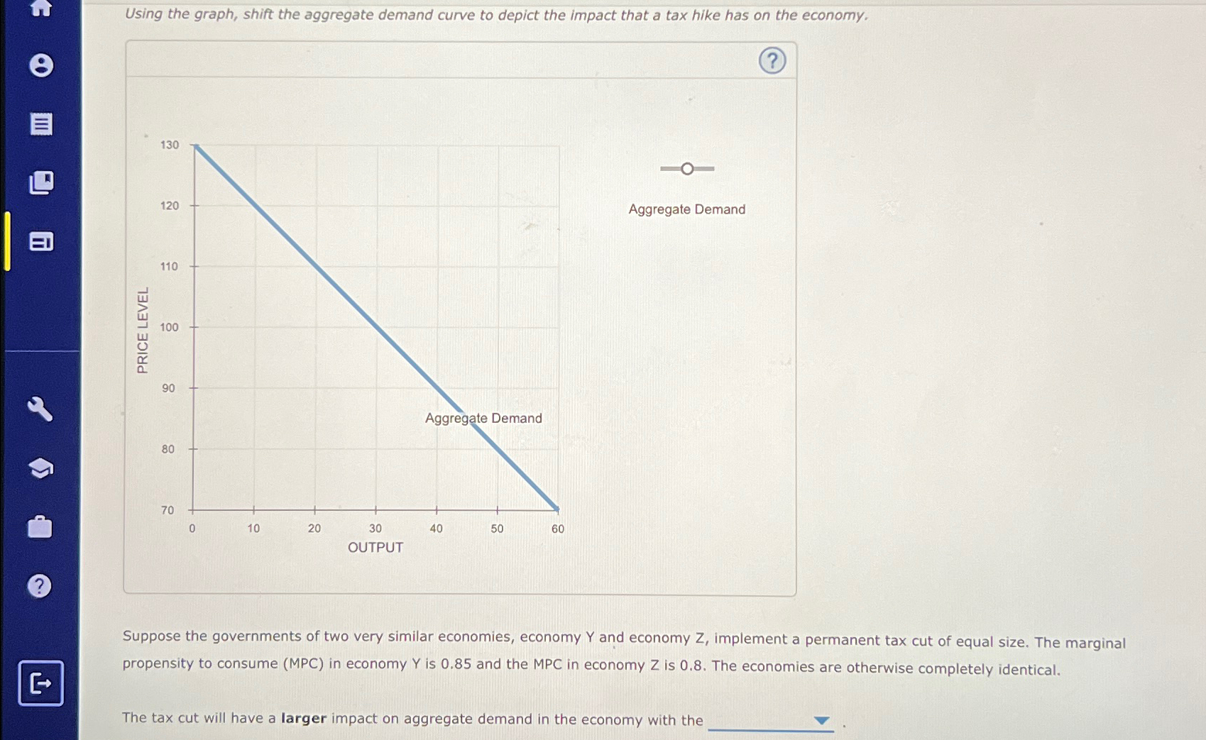 Solved Using the graph, shift the aggregate demand curve to | Chegg.com