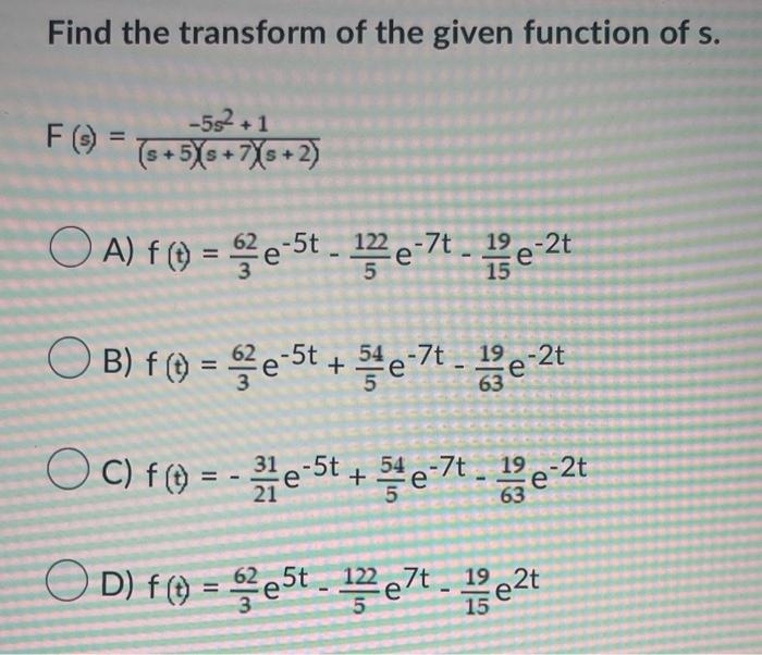 Solved Find the transform of the given function of s. | Chegg.com