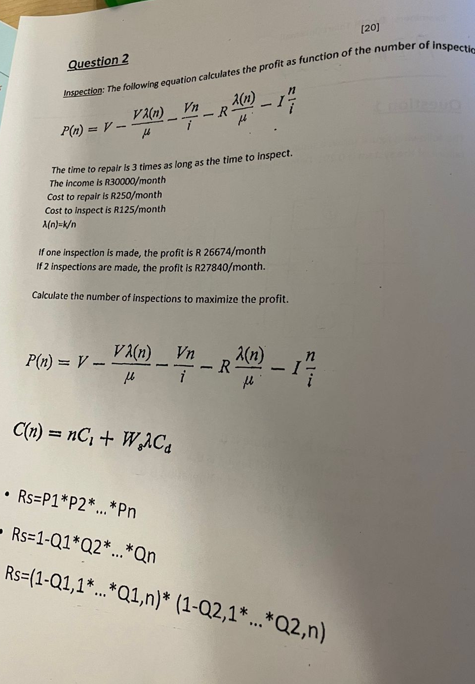 Solved [20]Inspection: The following equation calculates the | Chegg.com