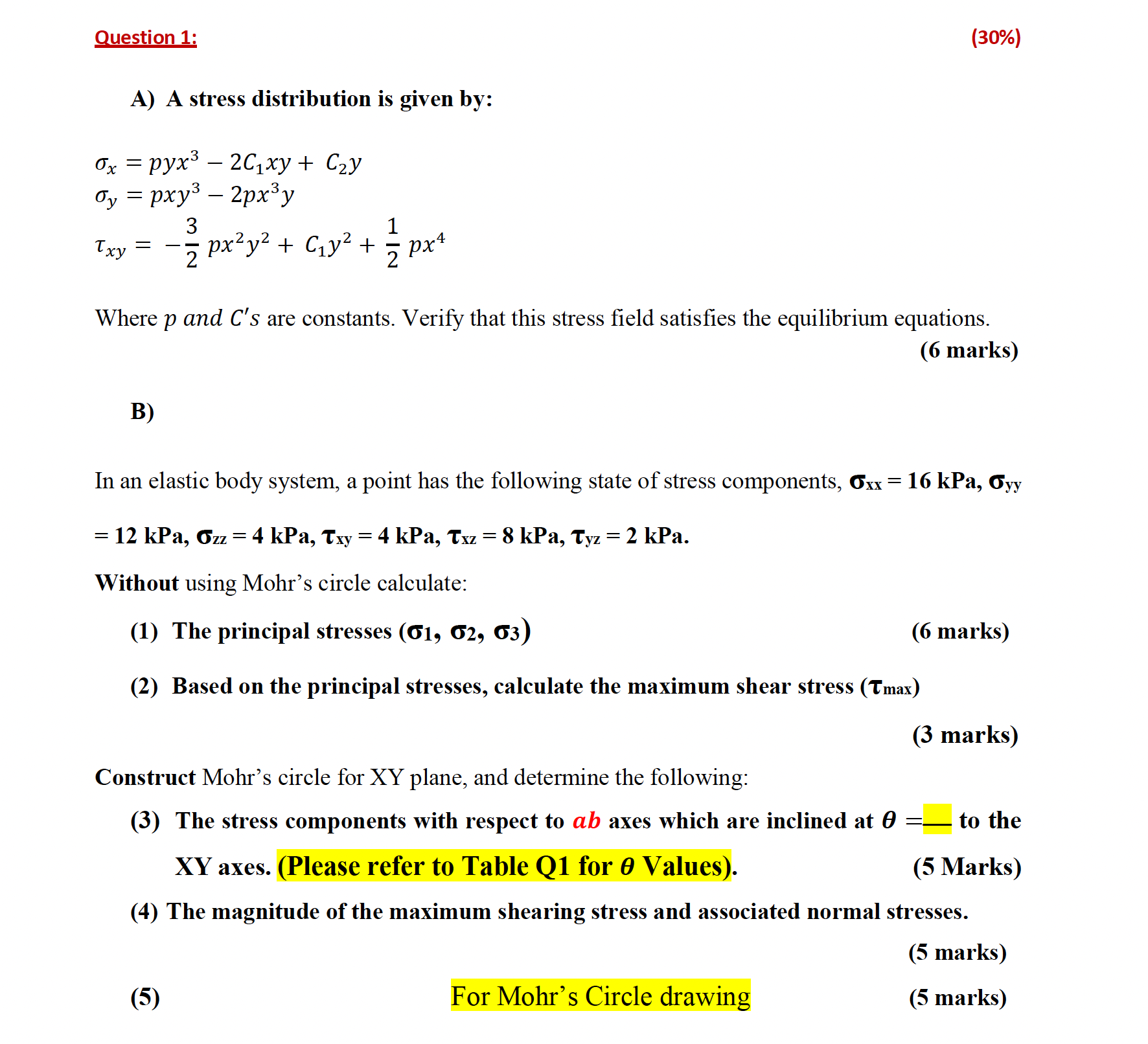 Solved A) ﻿A stress distribution is given | Chegg.com