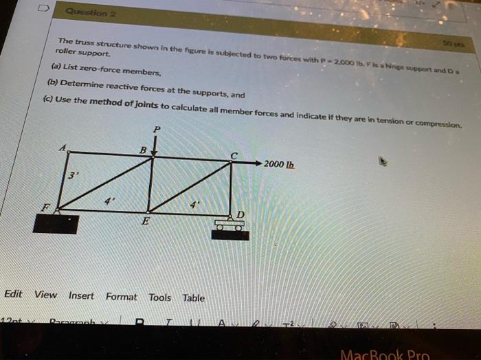 Solved Question 2 The truss structure shown in the figure is | Chegg.com