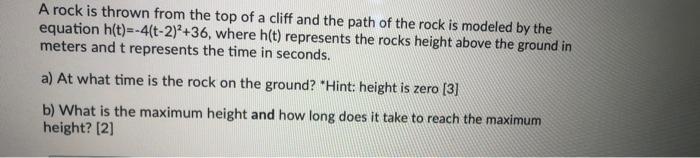 Solved A rock is thrown from the top of a cliff and the path | Chegg.com