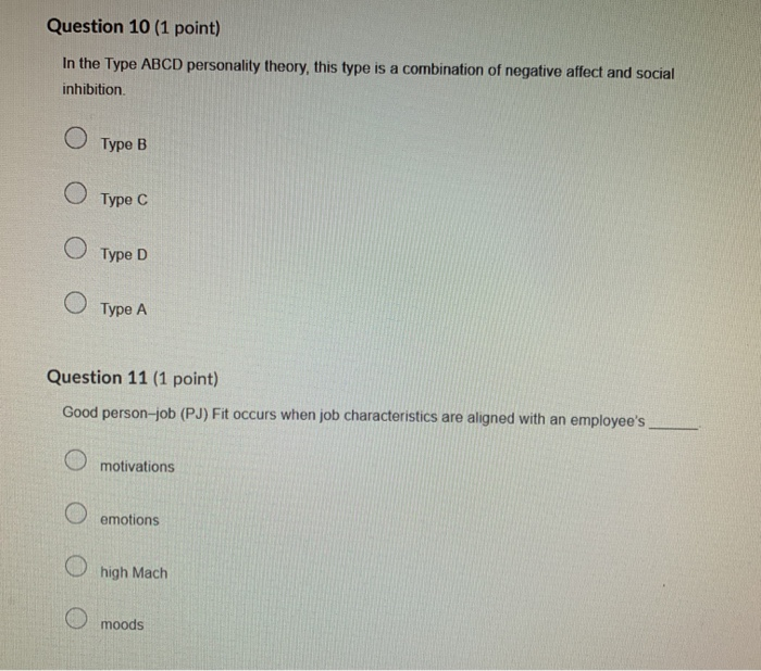 Solved Question 10 (1 point) In the Type ABCD personality | Chegg.com