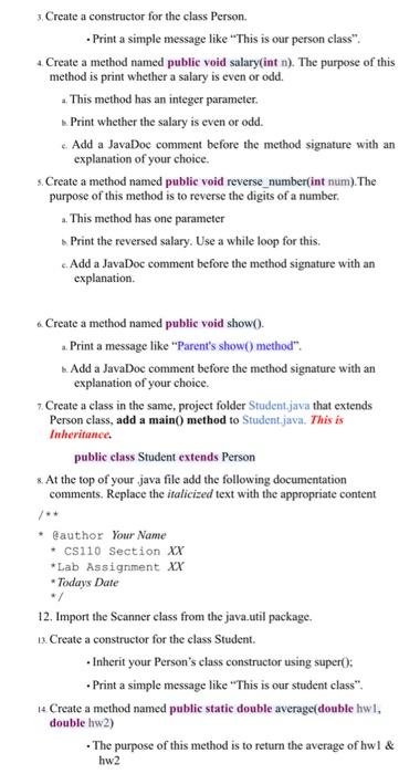 Solved 1. Create a Java class called Person.java. Do not add | Chegg.com