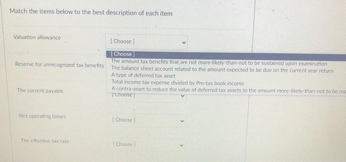 Solved Match the items below to the best description of each | Chegg.com