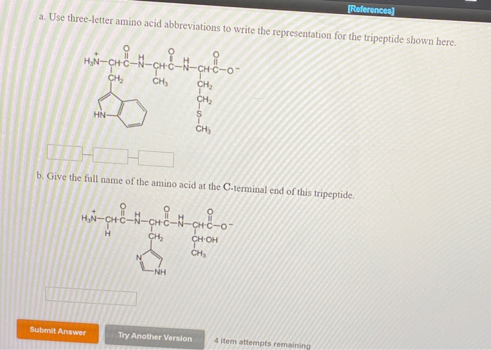 Solved References A Use Three Letter Amino Acid Abbrev Chegg Com