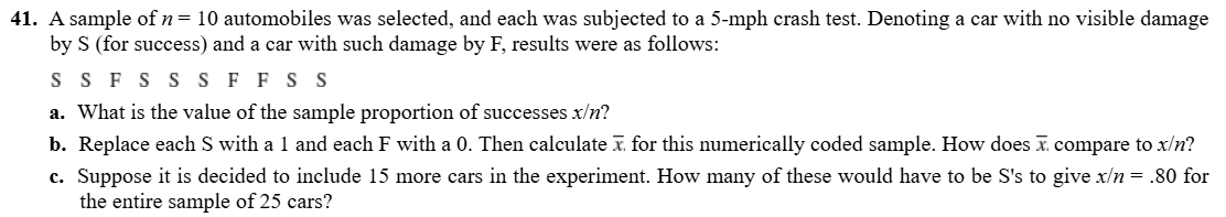 Solved 41. ﻿A sample of \( ﻿n=10 \) ﻿automobiles was | Chegg.com