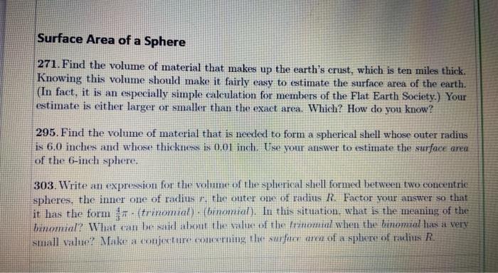 Solved Surface Area of a Sphere 271. Find the volume of | Chegg.com