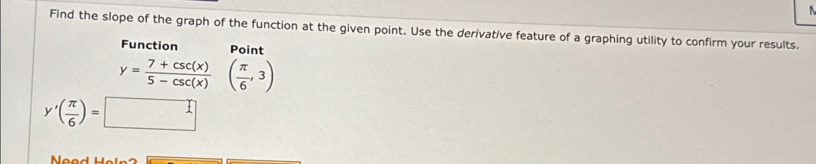 Solved Find the slope of the graph of the function at the | Chegg.com