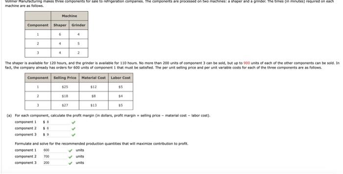 Solved machine are as follows. (a) For each component, | Chegg.com