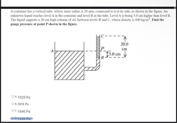 Solved A container has a vertical tube, whose inner radius | Chegg.com