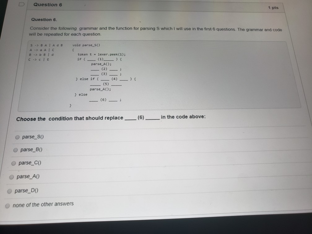 Solved Question 6 1 Pts Question 6. Consider The Following | Chegg.com