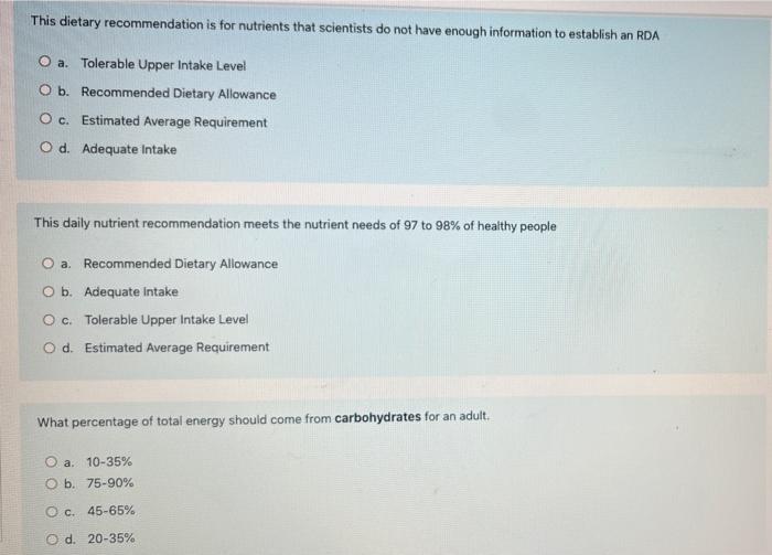 Solved The Recommended Dietary Allowance for each nutrient | Chegg.com