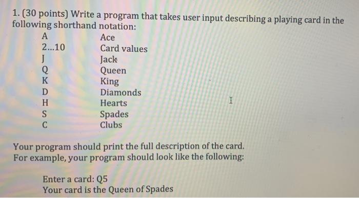 Solved 1. (30 points) Write a program that takes user input | Chegg.com