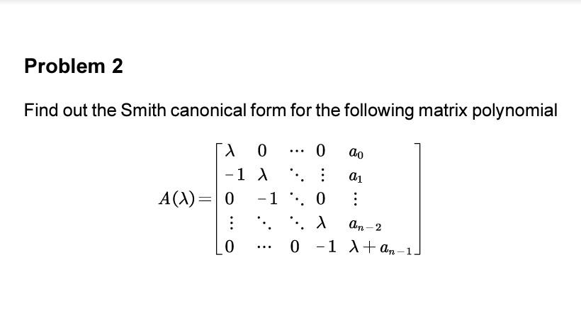 smith canonical form polynomial matrix