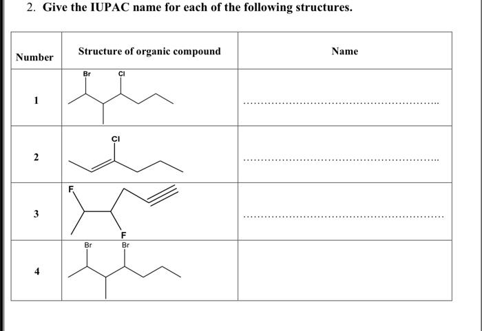 Solved 2. Give The Iupac Name For Each Of The Following 