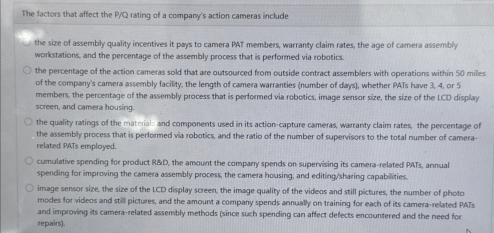Solved The factors that affect the P/Q rating of a company's | Chegg.com