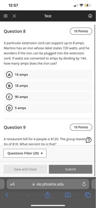 Solved 12:57 = X Test Question 8 10 Points A Particular | Chegg.com