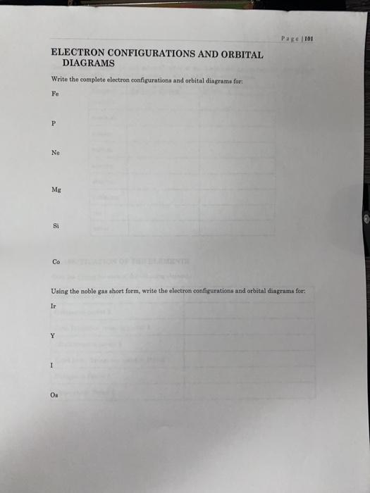 Solved Page 101 ELECTRON CONFIGURATIONS AND ORBITAL DIAGRAMS | Chegg.com