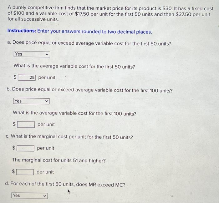 Solved A purely competitive firm finds that the market price