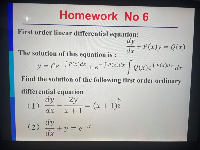 Solved First order linear differential equation: The | Chegg.com