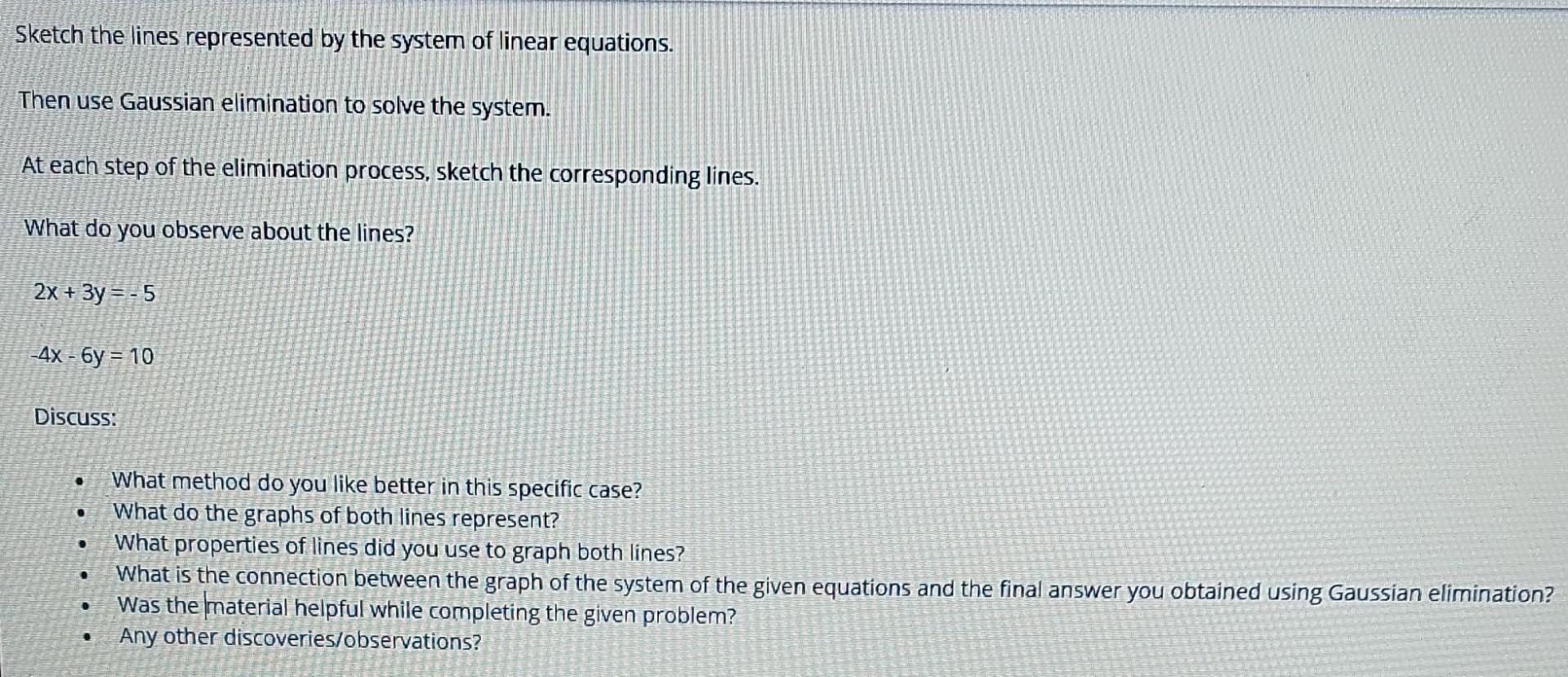 Solved Sketch the lines represented by the system of linear | Chegg.com