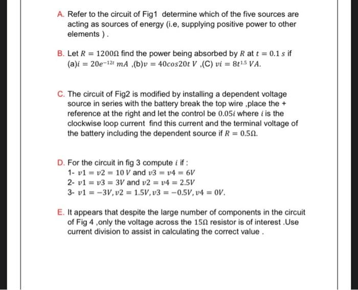Solved A. Refer to the circuit of Fig 1 determine which of | Chegg.com