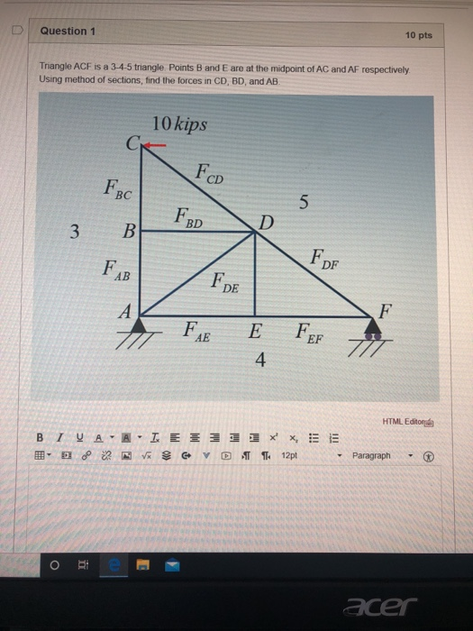 Solved Question 1 10 Pts Triangle Acf Is A 3 4 5 Triangle Chegg Com