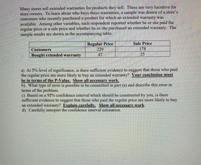 Solved Many stores sell extended warranties for products