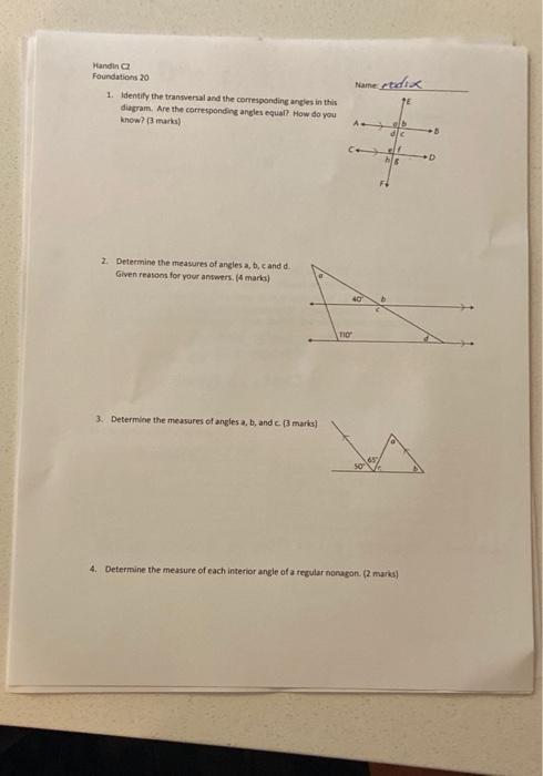 Solved Mandine Foundations 20 1. Identify the transversal | Chegg.com