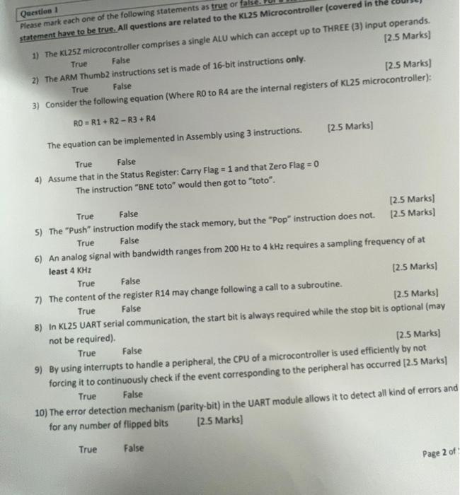 Solved Question 1 Please Mark Each One Of The Following | Chegg.com