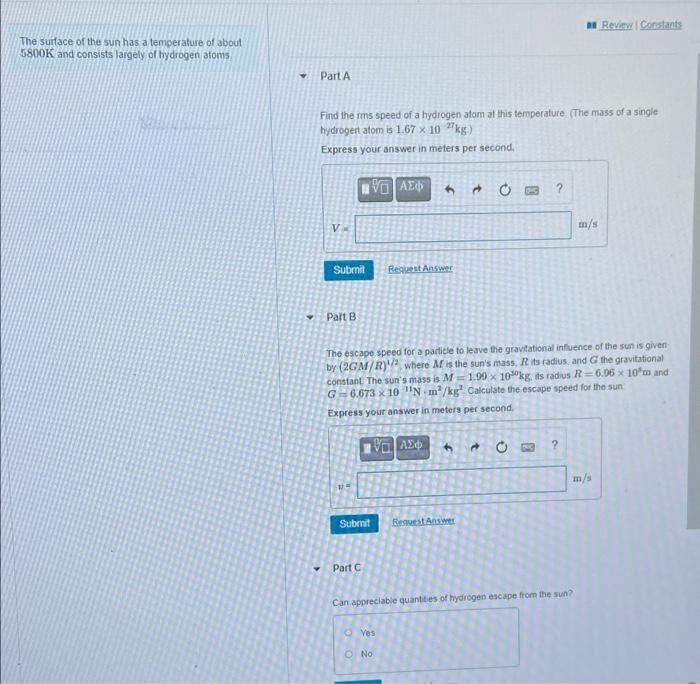 Solved Review Constants The surface of the sun has a | Chegg.com