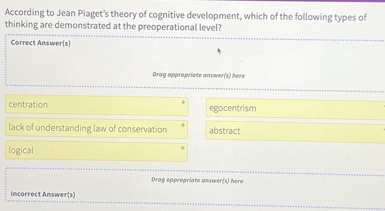 Solved According to Jean Piaget s theory of cognitive Chegg