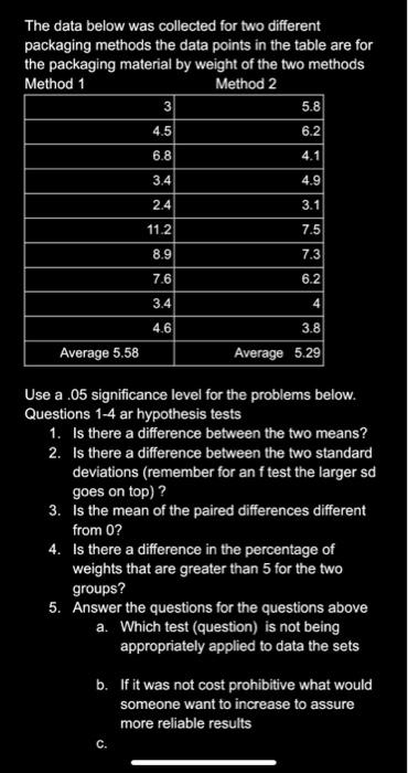 Solved The data below was collected for two different | Chegg.com