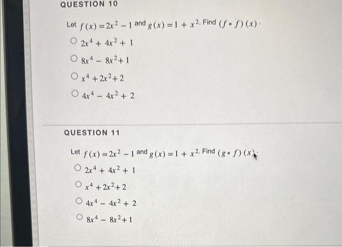 Solved Let F X 2x2−1 And G X 1 X2 Find F∘f X