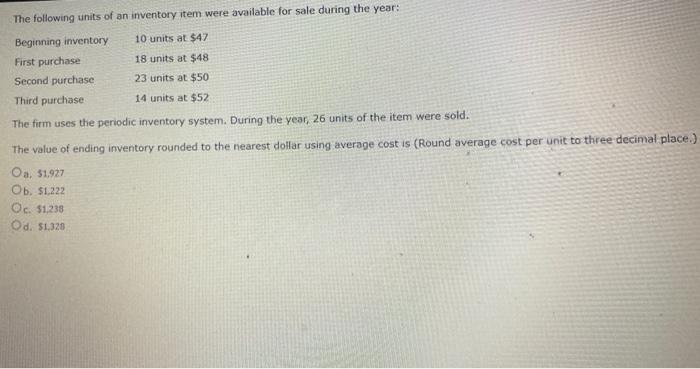 Solved The following units of an inventory item were | Chegg.com