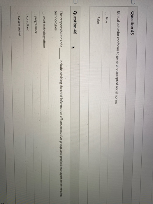 Solved Question 45 Ethical behavior conforms to | Chegg.com